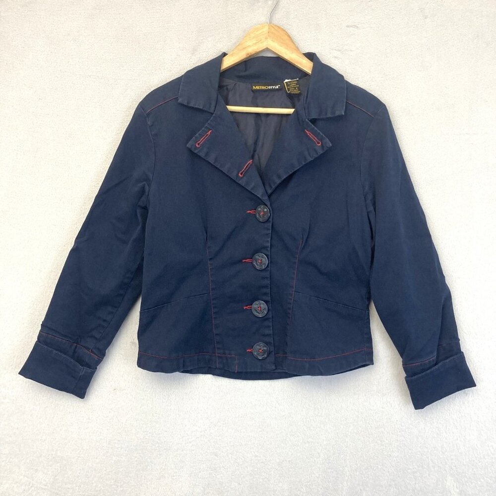 Vintage Nautical Blazer Jacket Womens 8 Casual Metrostyle Anchor Buttons Coastal
